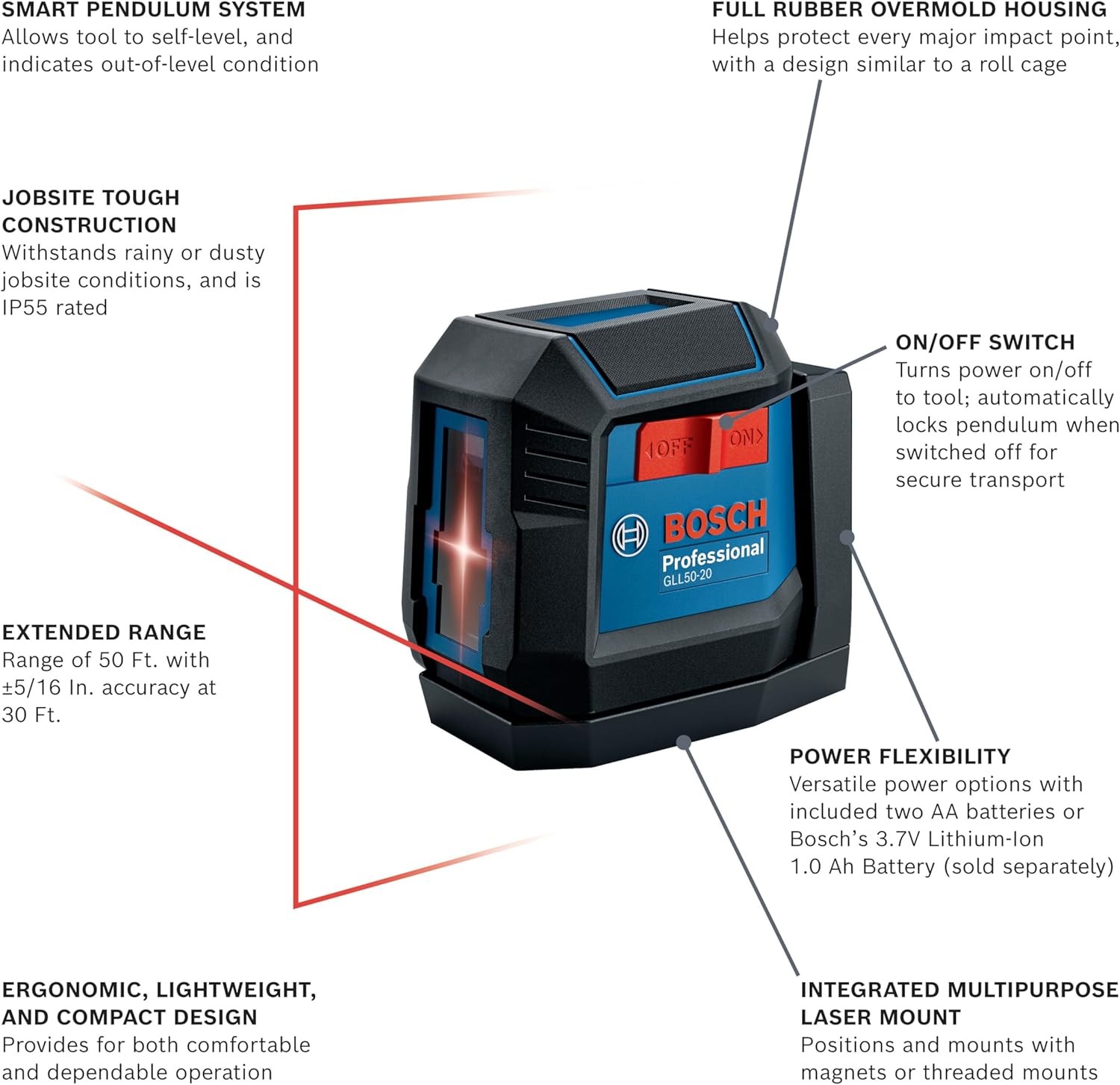 50 Ft Self-Leveling Cross-Line Laser, Includes 2 AA Batteries gallery