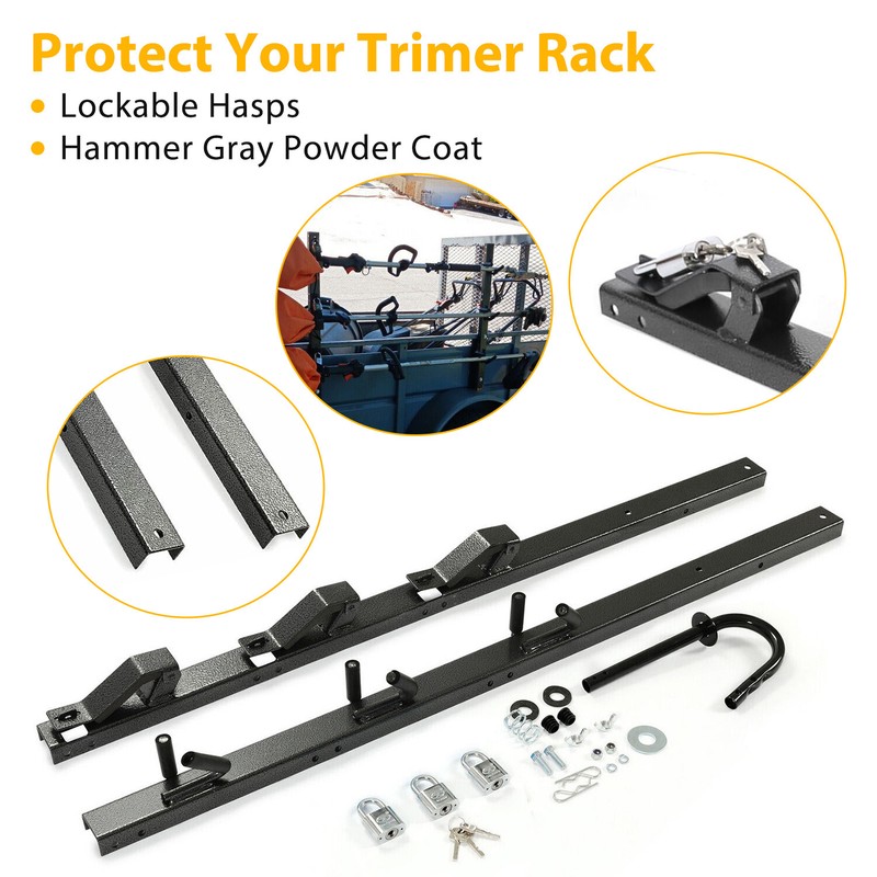 3-Place Weeder Edge Trimmer Rack Holder for open Landscape Trailer Lockable gallery
