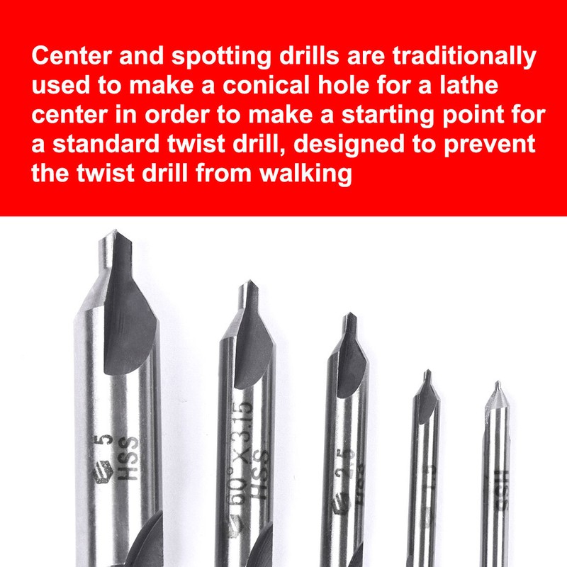 5Pc Combined Center Drill Bit Set Premium HSS Countersink #1, #2, #3, #4 and #5 gallery