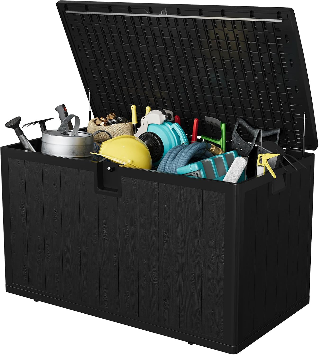 130-Gallon Waterproof Outdoor Storage Box, Lockable Resin Deck Box with Lid, Pat gallery