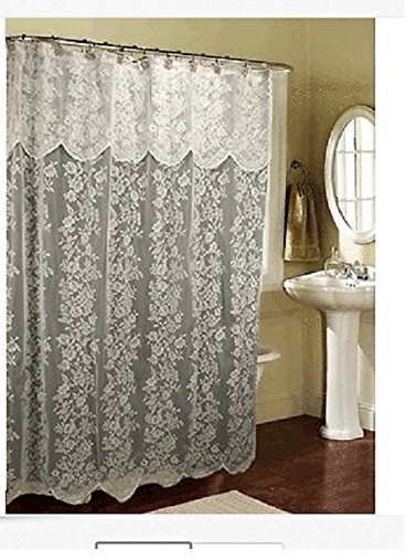 Lace FLORET Shower Curtain With An Attached Valance gallery