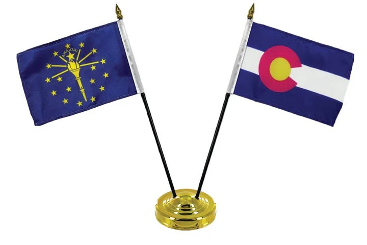 2-Hole Gold Desktop Weighted Flag Stand Base for 4x6in Stick Flags Display gallery