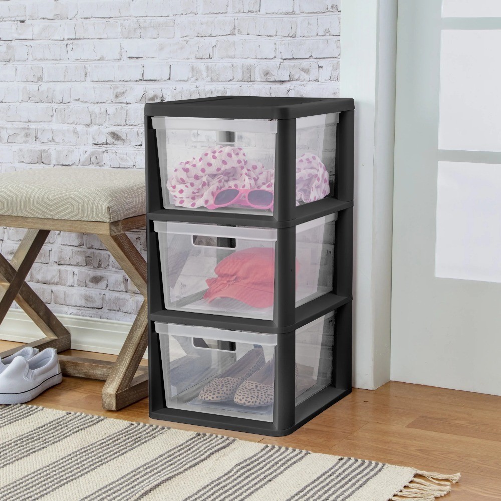Medium 3 Drawer Tower, Easy to Assemble with Removable Clear Plastic Storage gallery