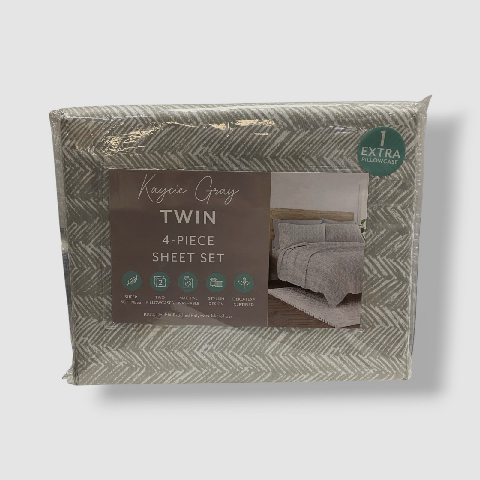Kaycie Gray Herringbone Microfiber 4-Pc. Sheet Set - Twin Size gallery