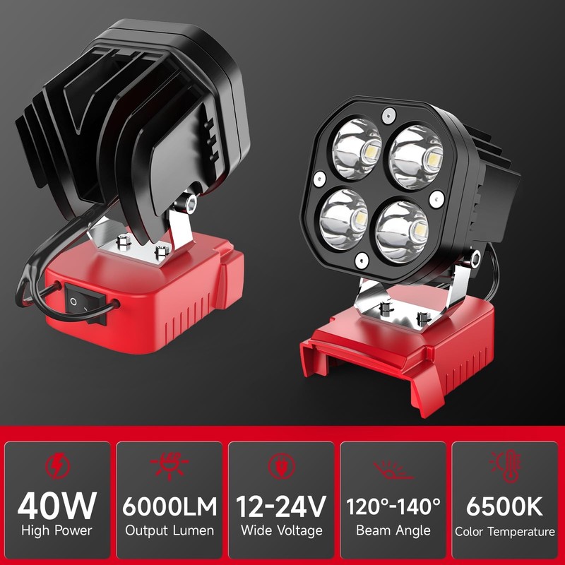 40W 6000LM flashlight，Wireless LED Compatible with Milwaukee 18V Battery gallery