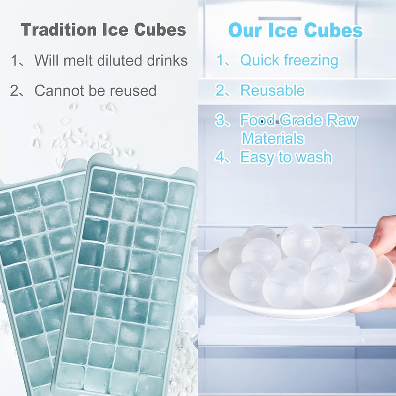 100 Pack Reusable Ice Cube for Drinks, Clear round Shape Plastic Ice Cubes witho gallery