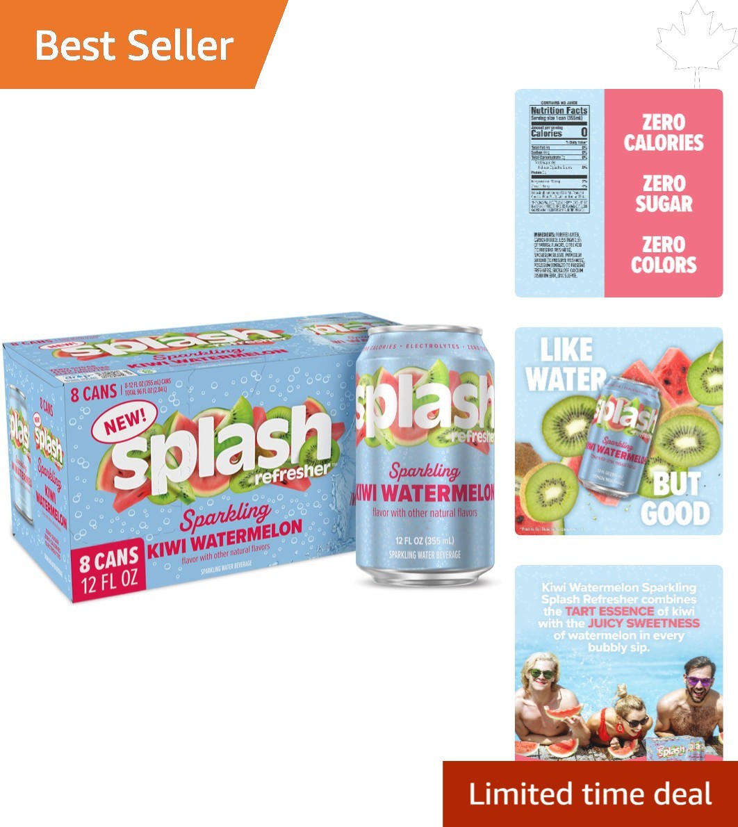 Refreshing Kiwi Watermelon Sparkling Water - 12 Oz Cans, 8-Pack, Electrolytes gallery