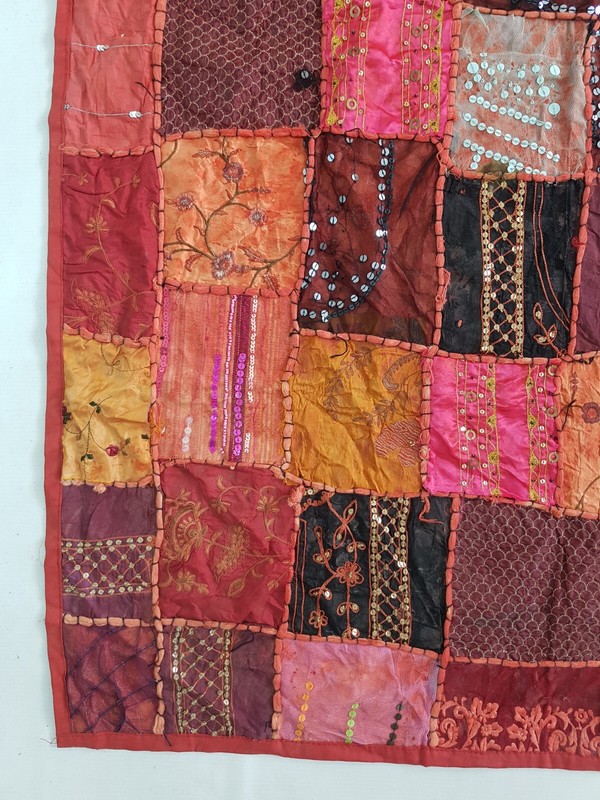 Vintage Traditional Indian Patchwork Embroidered Wall Tapestry 138x95cm gallery