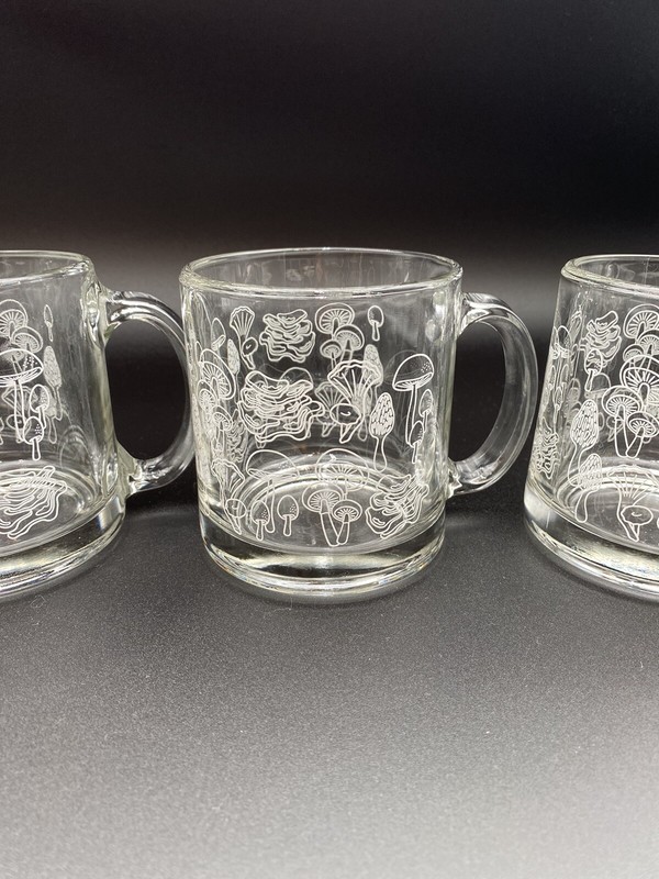 Libbey 13oz Glass Coffee Mug With White Mushrooms 🍄‍🟫 Set Of 4 gallery