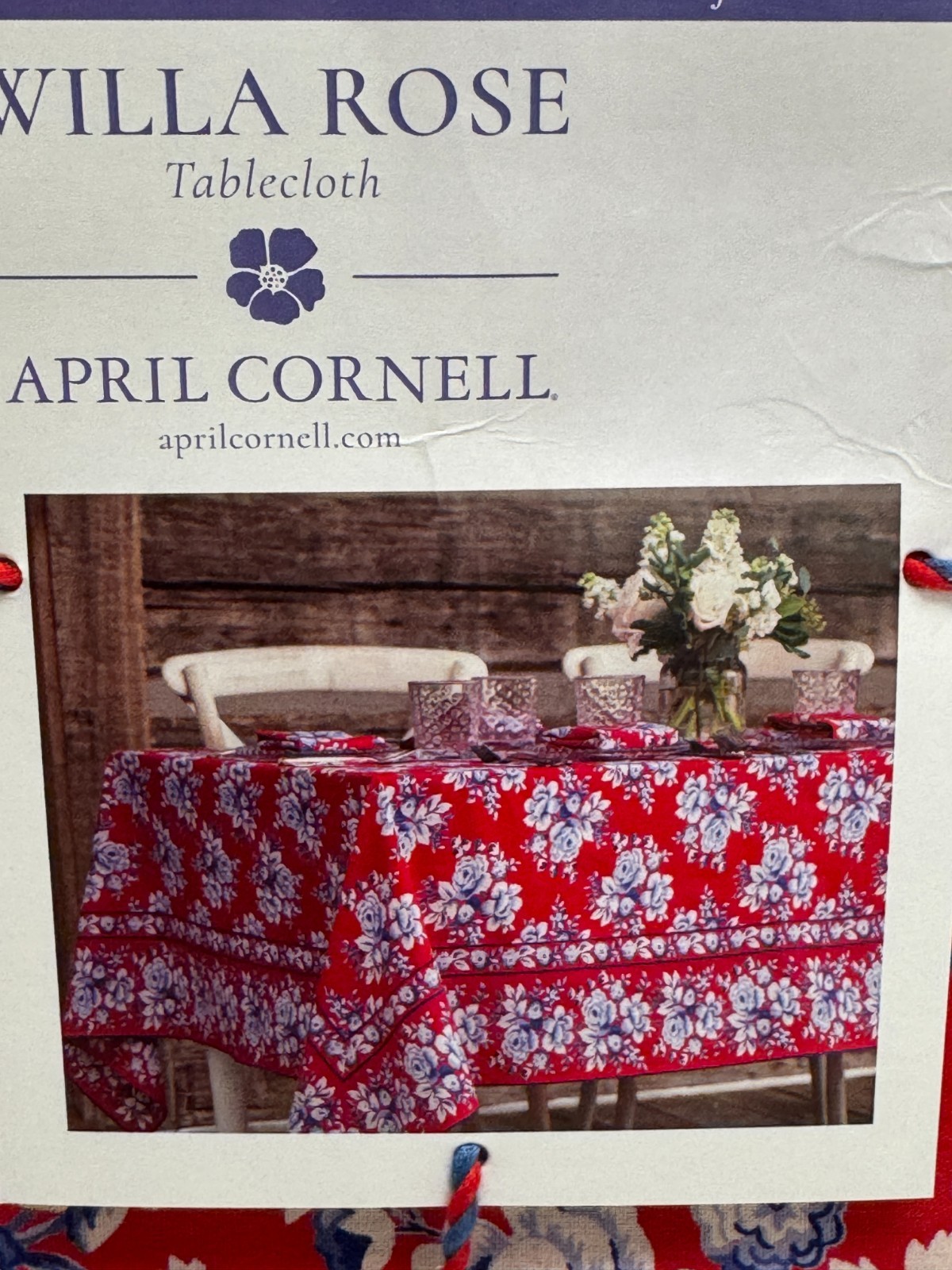 APRIL CORNELL WILLA ROSE 60 x 60 TABLECLOTH Cotton RED WHITE BLUE Floral gallery