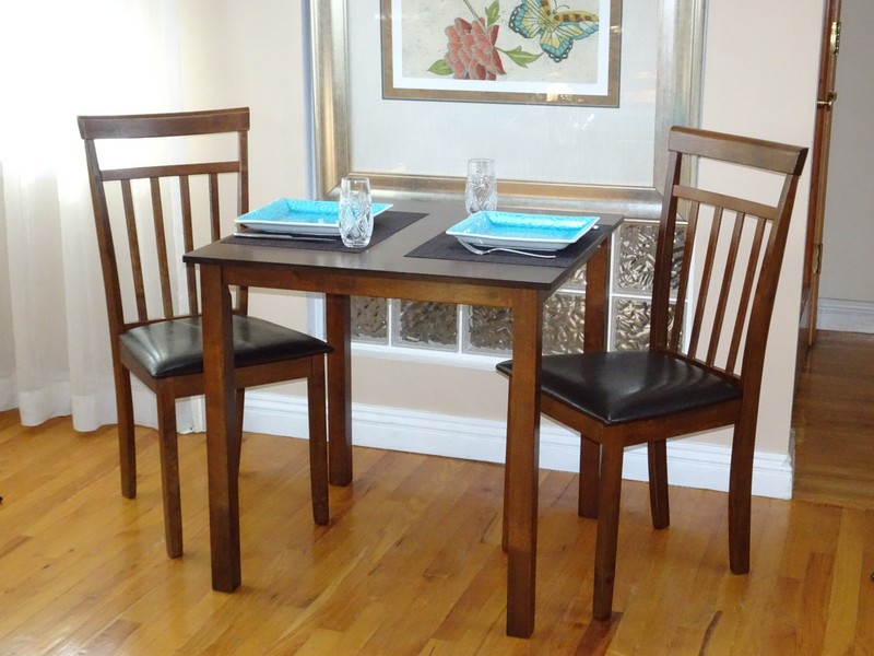 Contemporary Square Dining Kitchen Solid Wood Table in Medium Brown Finish gallery