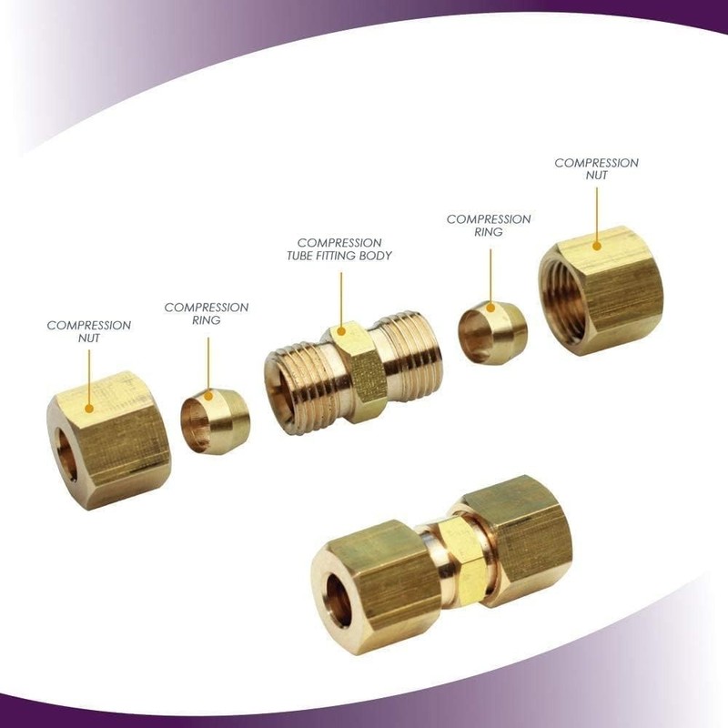 Durable 1/2” Brass Compression Fittings, Safe for Copper & Plastic - 2 Pack gallery