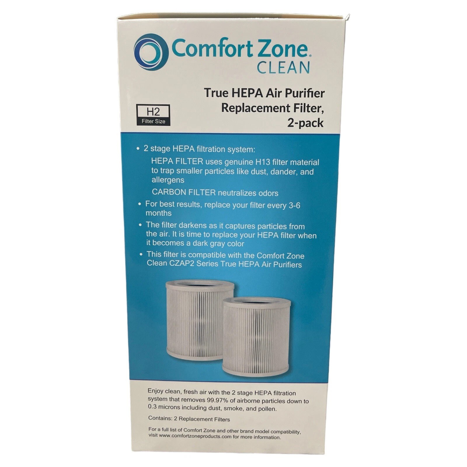 (2-PACK) COMFORT ZONE Clean H2 TRUE-HEPA Air Purifier Replacement FILTER CZAPH22 gallery