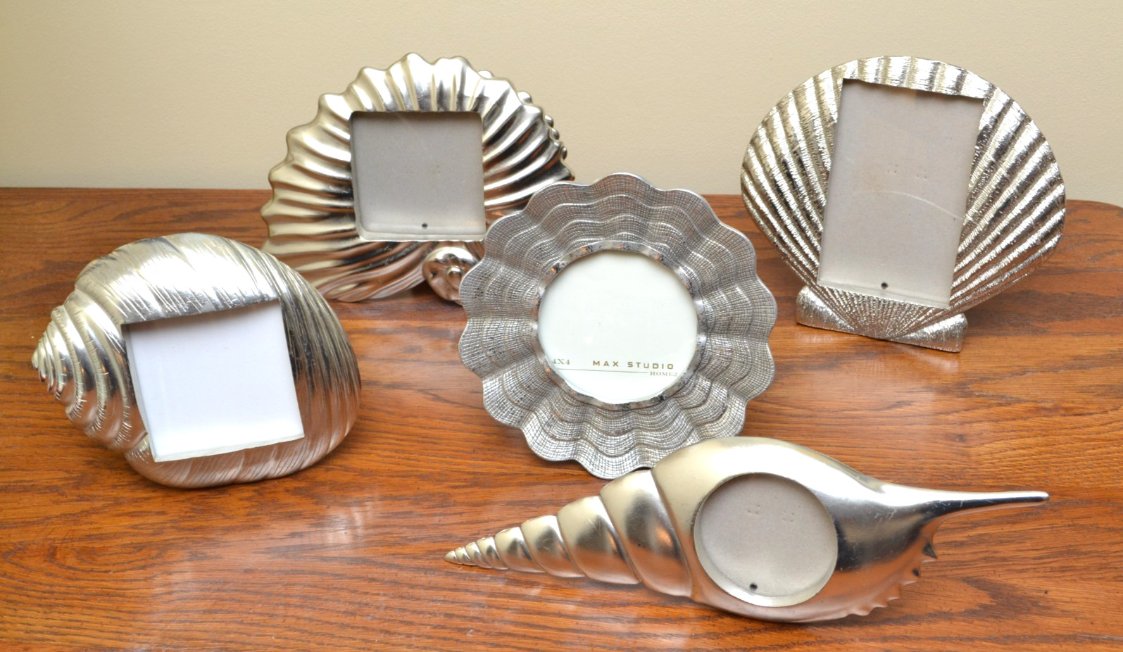 Set of 5 Sea Shell Shape Photo Frames Silver Tone Medium Vintage gallery
