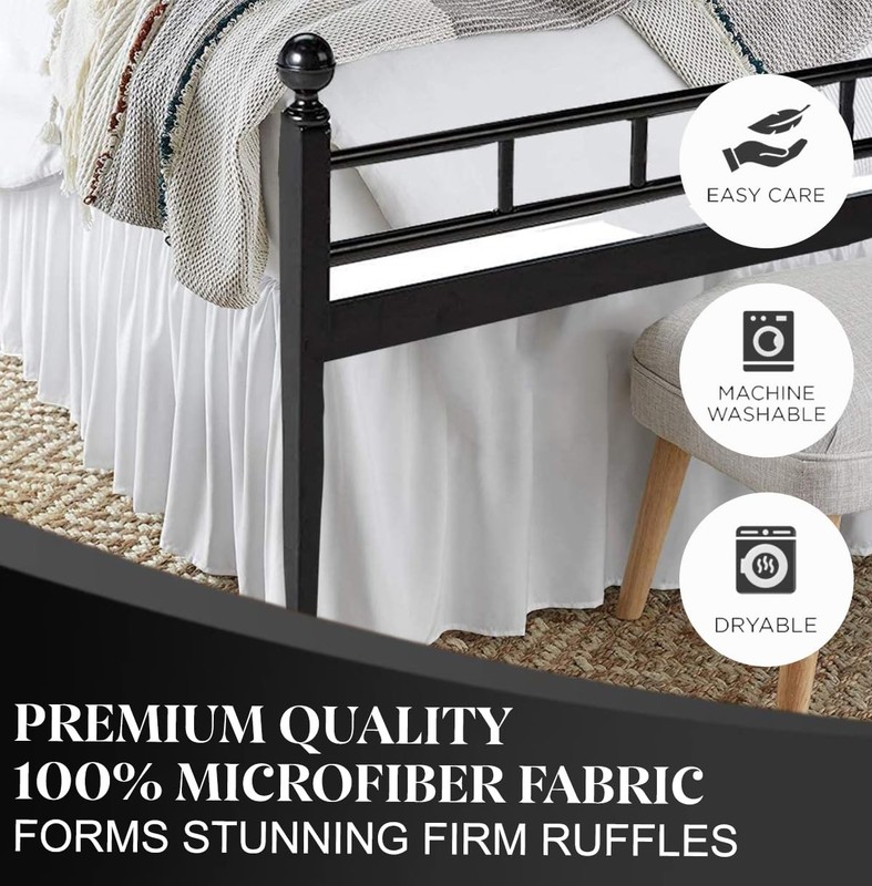 Queen Ruffled Bed Skirt, 18" Drop, White Microfiber, Hotel Quality, WrinkleFree gallery