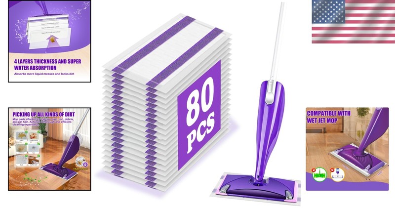 80 Count Super Absorbent Mop Pad Refills for WetJet Spray Mop - 4 Layers Thick gallery