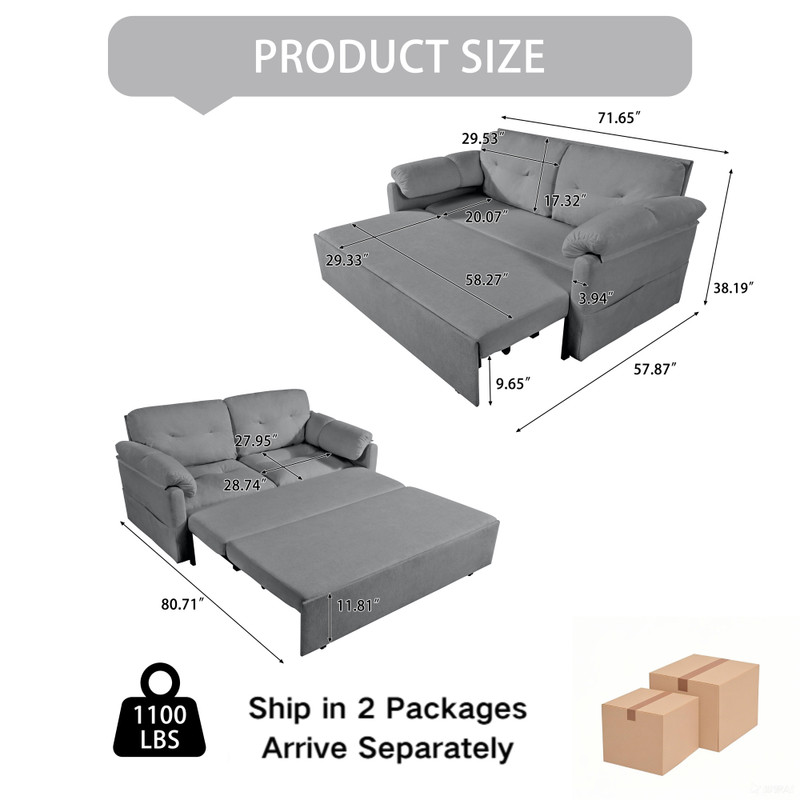 Queen Sleeper Sofa Pull-Out Convertible 3-in-1 Bed Chaise Gray Storage gallery