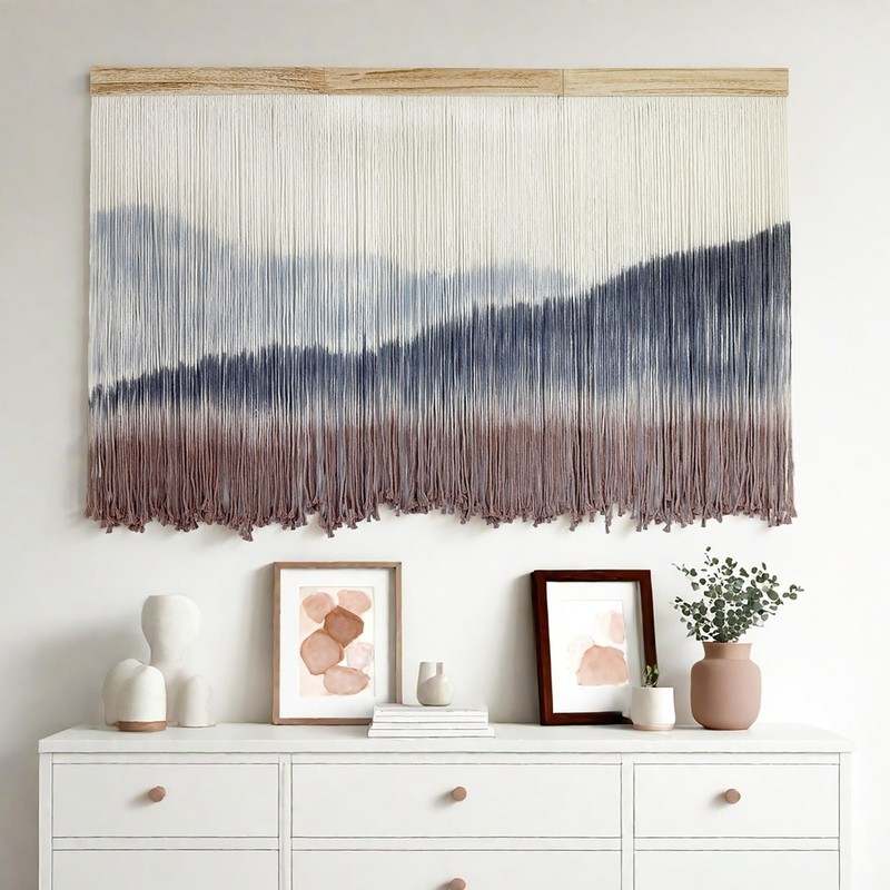 Extra Large Macrame Wall Hanging Tapestry - Boho Mountain Dip-Dye Decor 59"x38 gallery