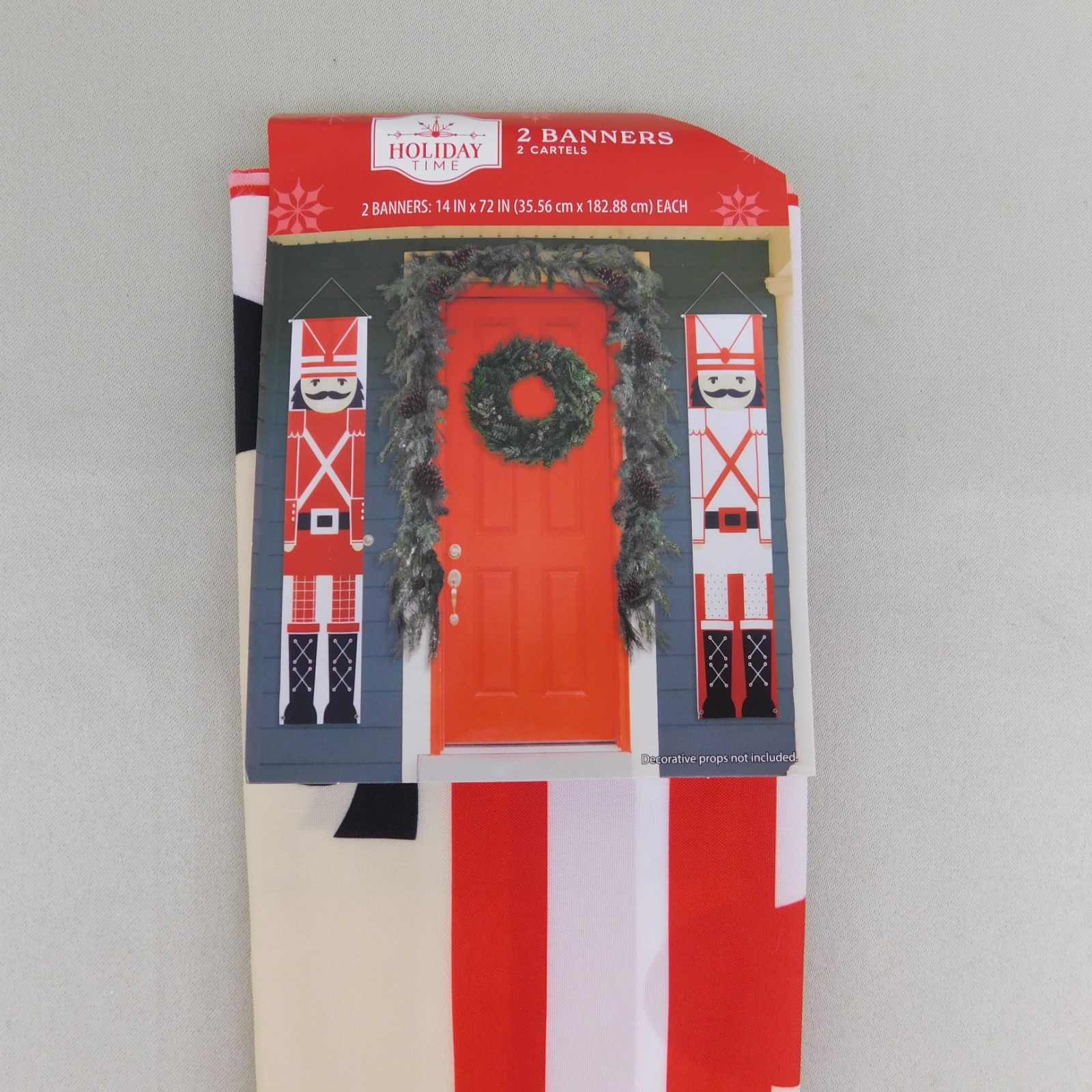 Holiday Time 2pc Set 72" Long Christmas Banners Red/White Nutcracker Print #9137 gallery