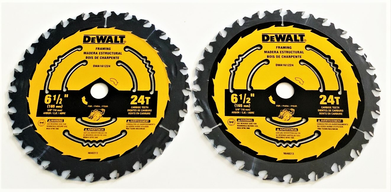 2 DEWALT 6-1/2" CARBIDE 24T CORDLESS CIRCULAR SAW BLADES FRAMING 24 DWA161224 gallery