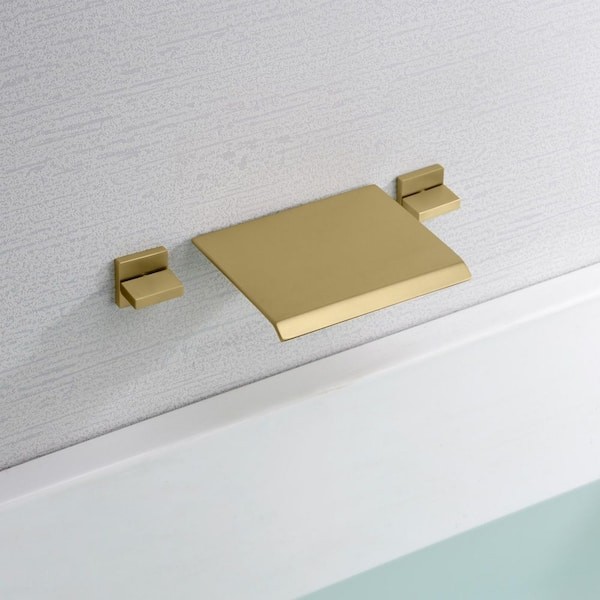 Sumerain Wall Mount Roman Tub Faucet Waterfall Spout Brushed Gold 2-Handle gallery