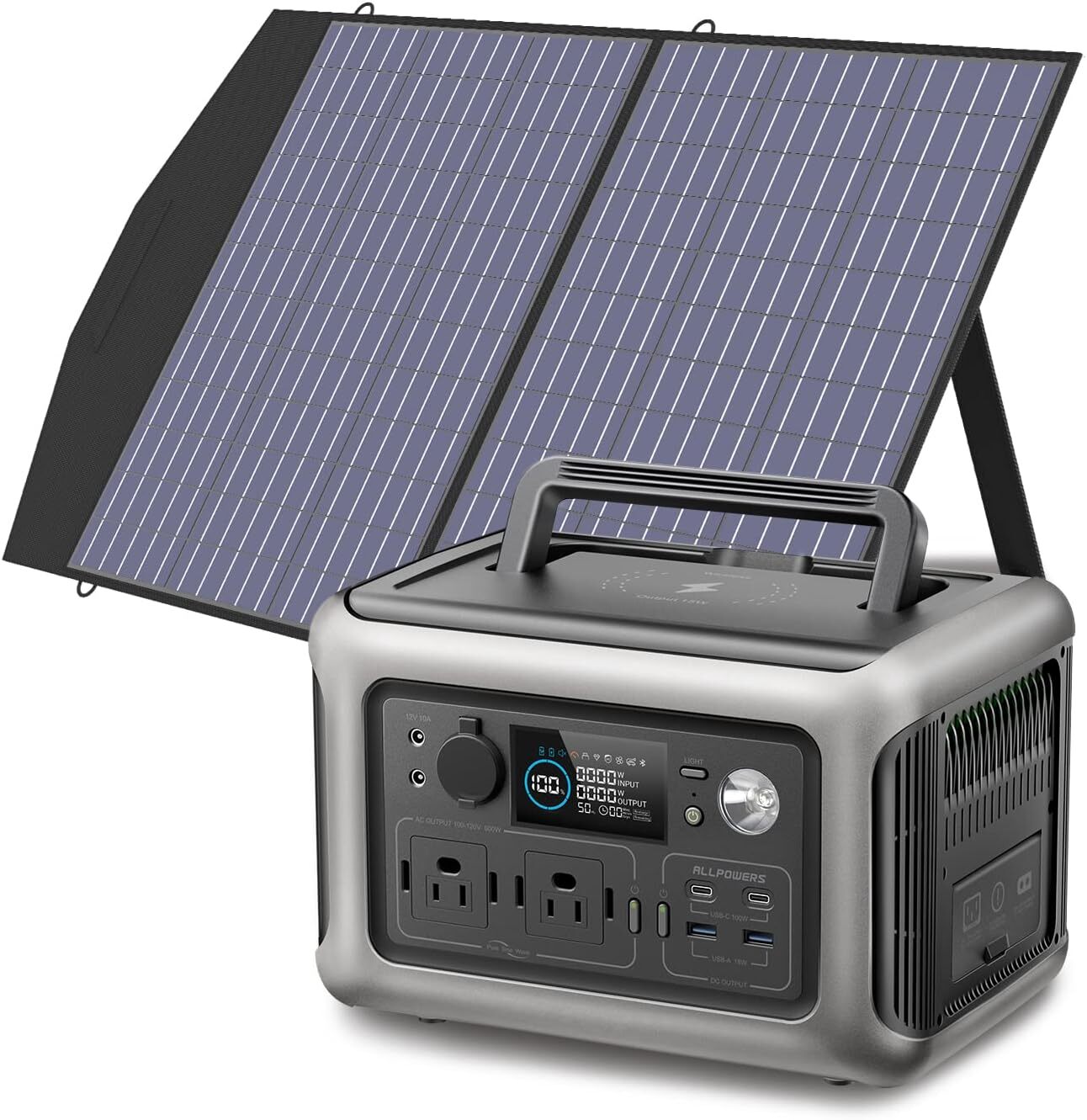 ALLPOWERS 600W Portable Power Station Generator LiFePO4 with 100W Solar Panel gallery