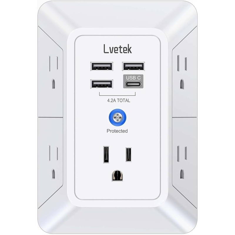 Multi Outlet Splitter W/ USB Charger Surge Protector Wall Mount 1680J Safety gallery