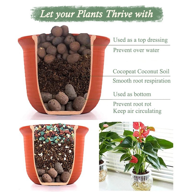 1 coconut shell brick + 1LB clay pebbles, suitable for garden flowers and herbs gallery