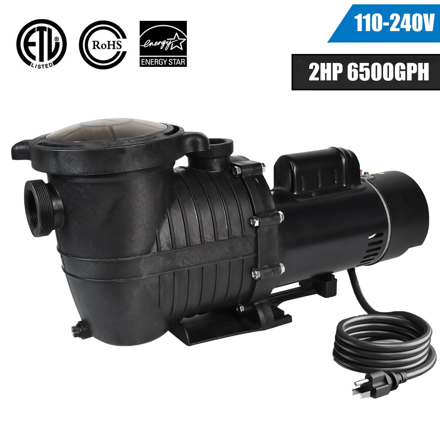 2HP 6500GPH INGROUND Swimming POOL PUMP MOTOR w/ Strainer for Hayward 110-240V gallery