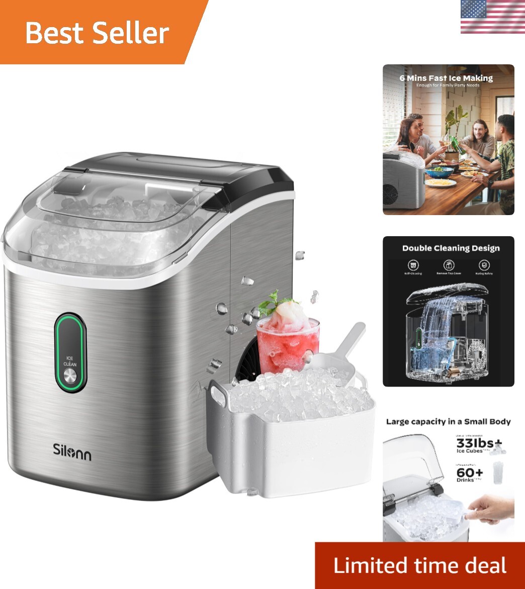 Sleek Nugget Ice Maker: 33lbs Per Day, Self-Cleaning Function, Steel Finish gallery