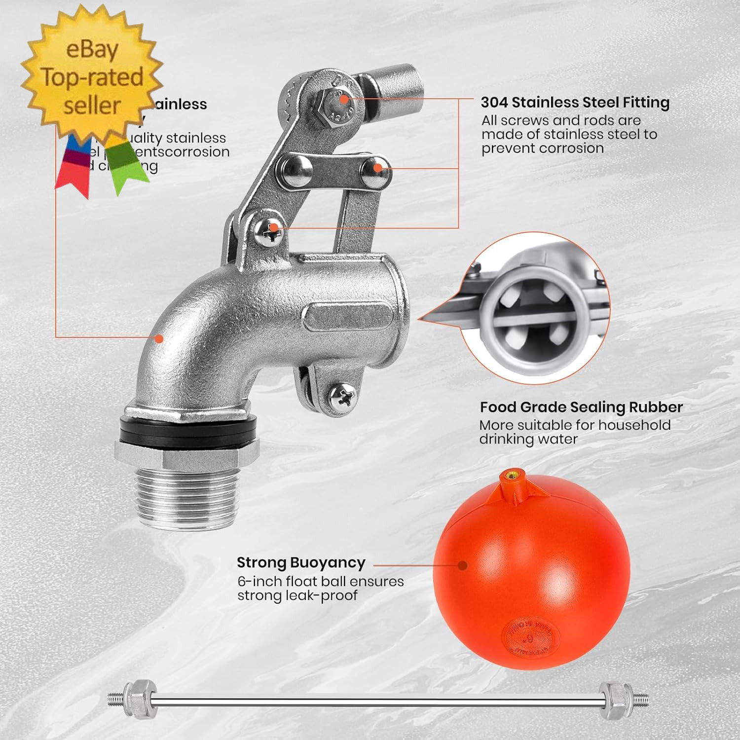 3/4 Inch Stainless Steel Float Valve for Water Tank, Heavy-Duty Design with Adju gallery
