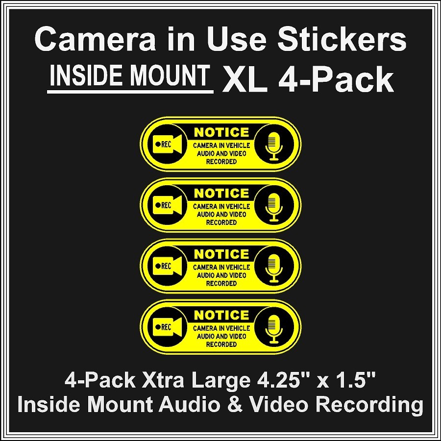 Camera in Car Recording Video XL 4-Pack INSIDE MOUNT Decals Yellow Blac 4.25x1.5 gallery