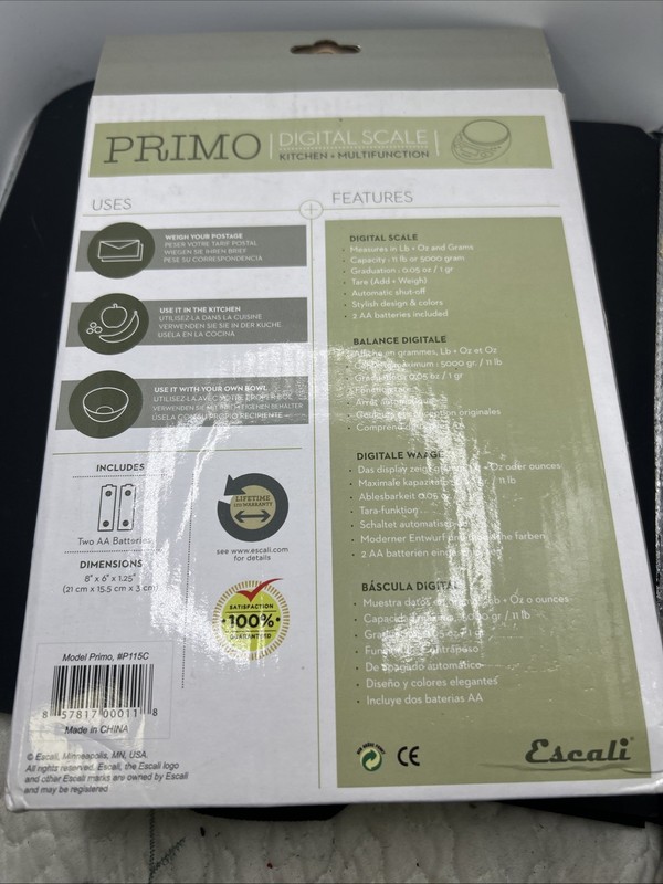 Escali Primo Digital Kitchen Scale 5000g/11lb Silver gallery