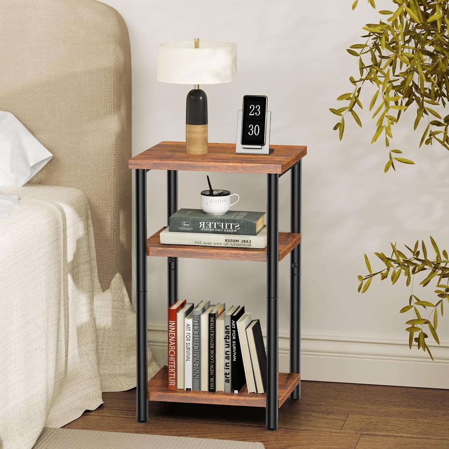 3-Tier End Table Small Side Table Storage Shelf Nightstand with Adjustable Feet gallery