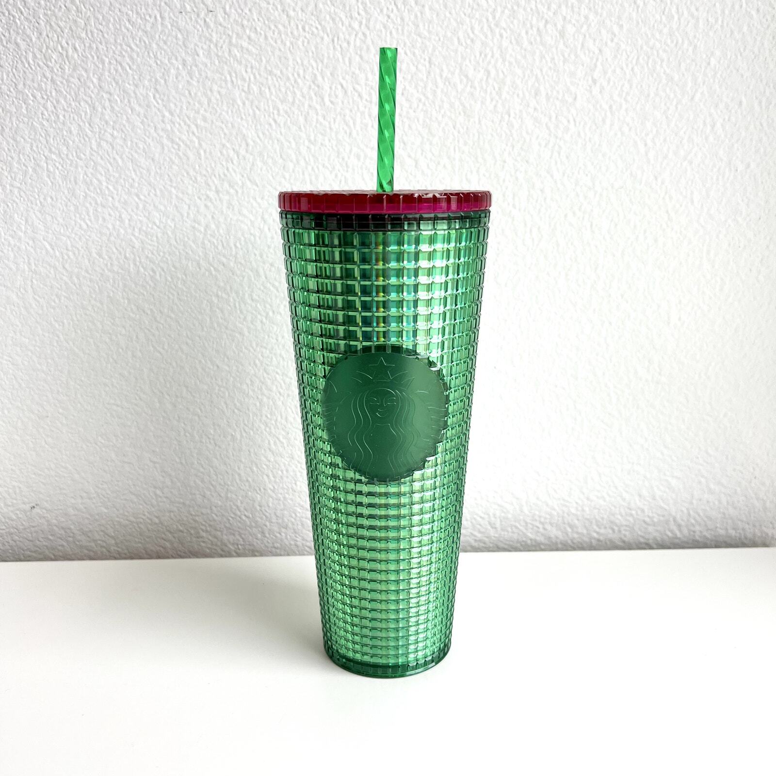 2023 Starbucks Spring Watermelon Iridescent Grid Green Pink Lid 24oz Tumbler gallery