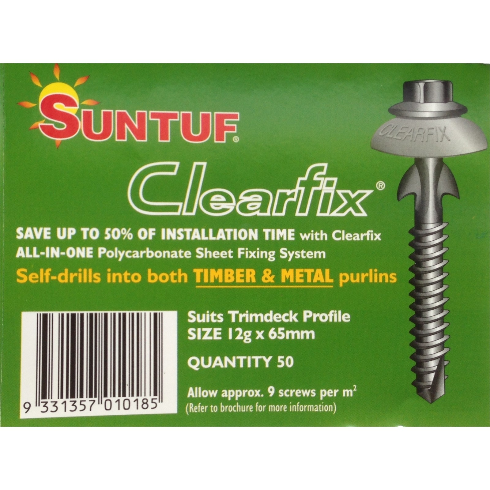 Suntuf 65mm Clearfix Polycarbonate Trimdeck Screws - 50 Pack gallery