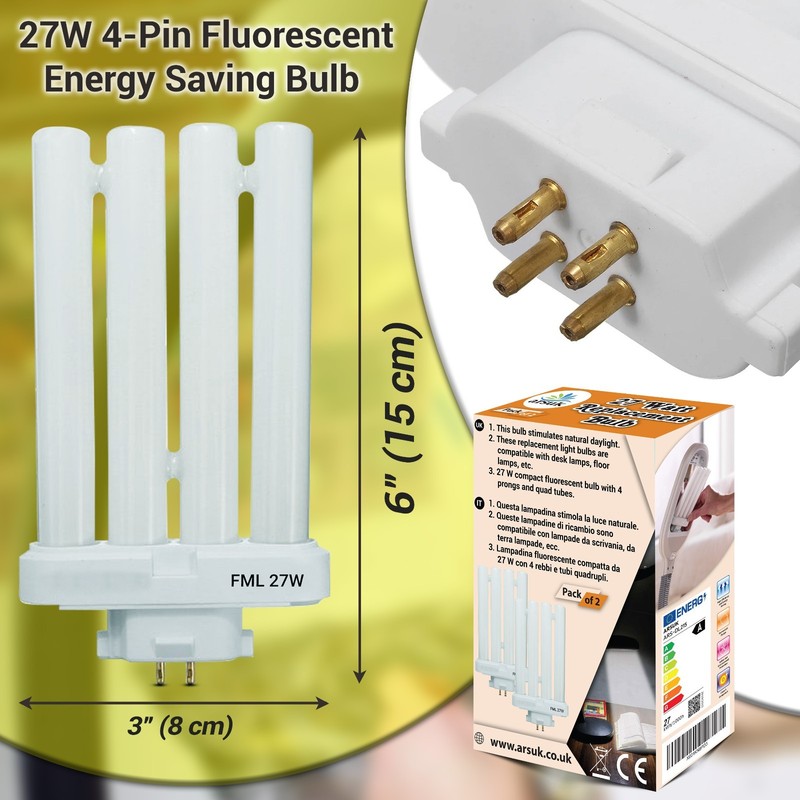 Compact Fluorescent CFL 27W Replacement Bulb GX10Q-4 4-Pin Base 6500K Daylight gallery