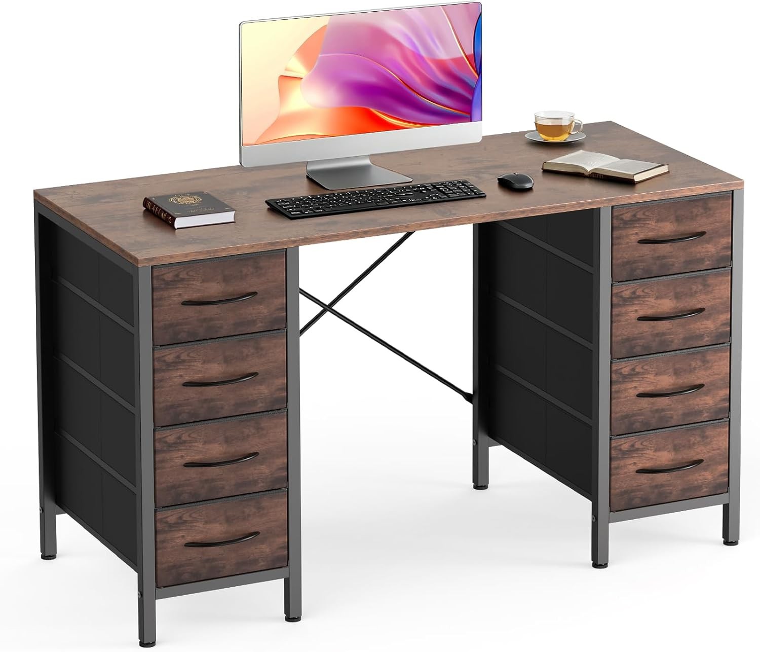 47" Computer Desk with 8 Drawers Home Office Gaming Desks with Storage Shelves gallery