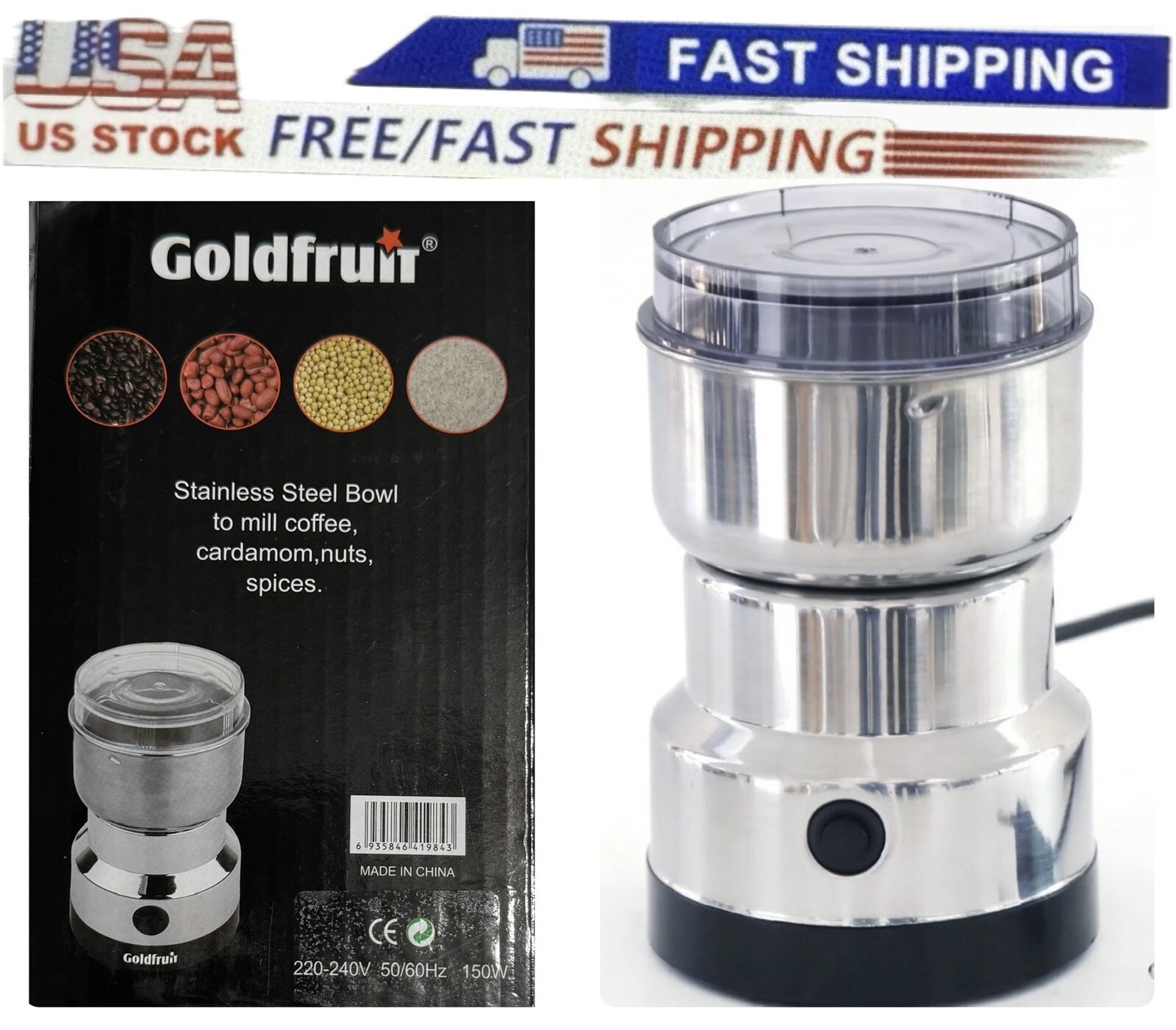 Electric Coffee Bean Grinder Nut Seed Grind Spice Crusher Mill Blender /Silver gallery