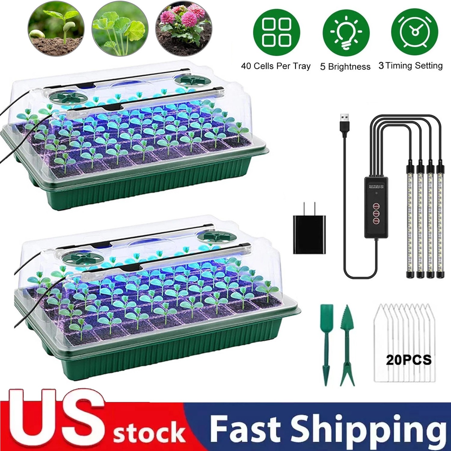 Seed Starter Tray with Grow Light, 2 Packs 80 Cells Seed Starting Kit gallery