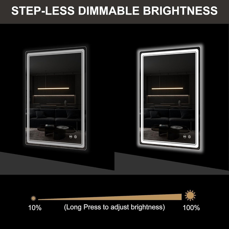 Dimmable 28x20 LED Bathroom Mirror with Anti-Fog & UL Certification gallery