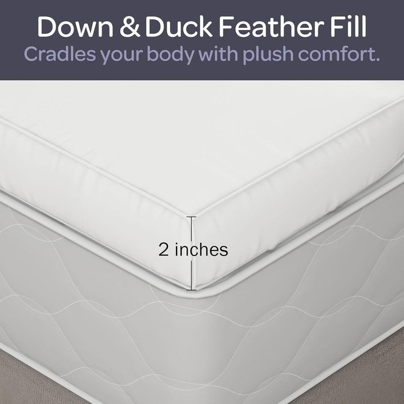 2 Inch Goose White Feather Bed Extra Thick Mattress Topper Pillowtop Cotton gallery