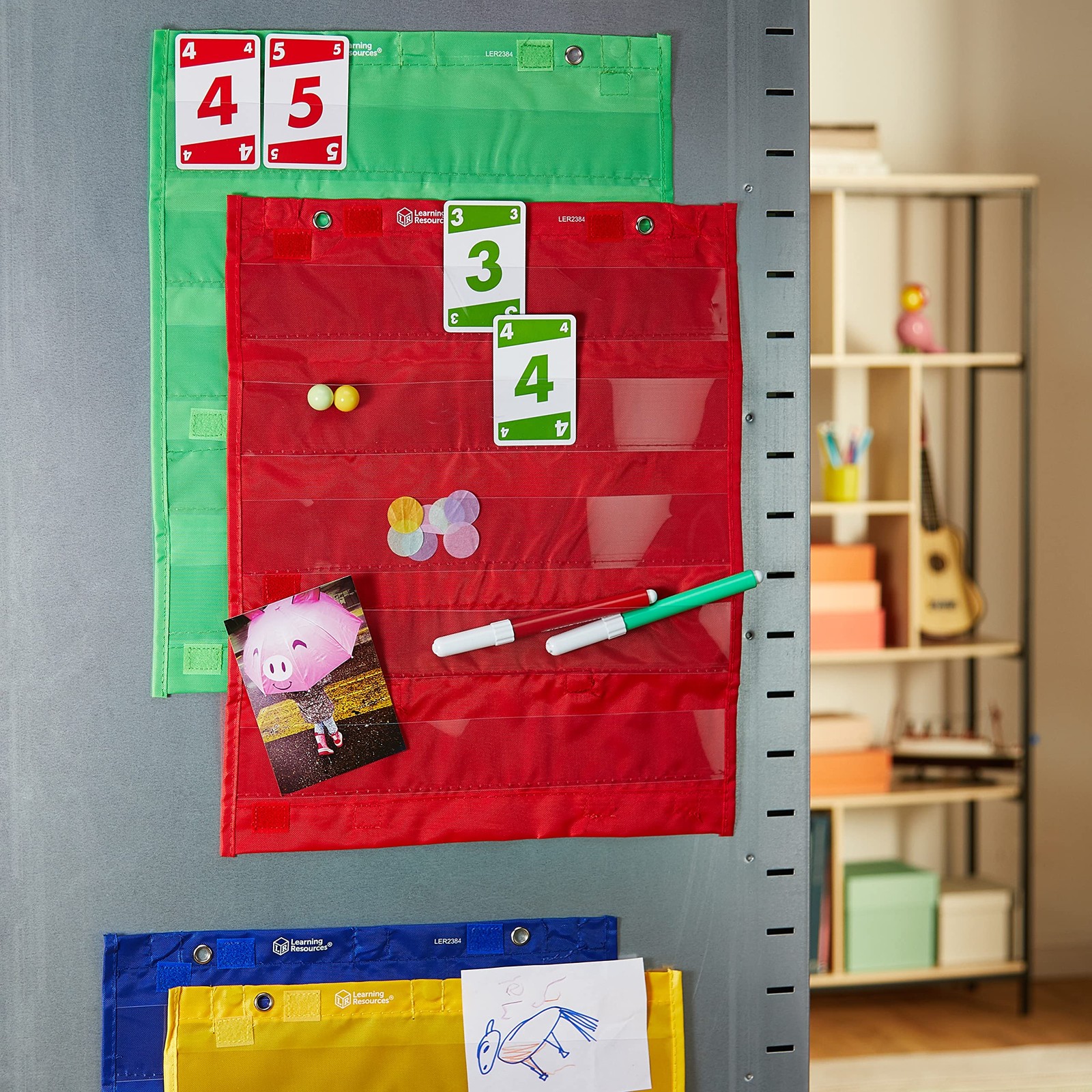 Multicolor Magnetic Pocket Charts for Classroom Activities and Storage 28x34in gallery