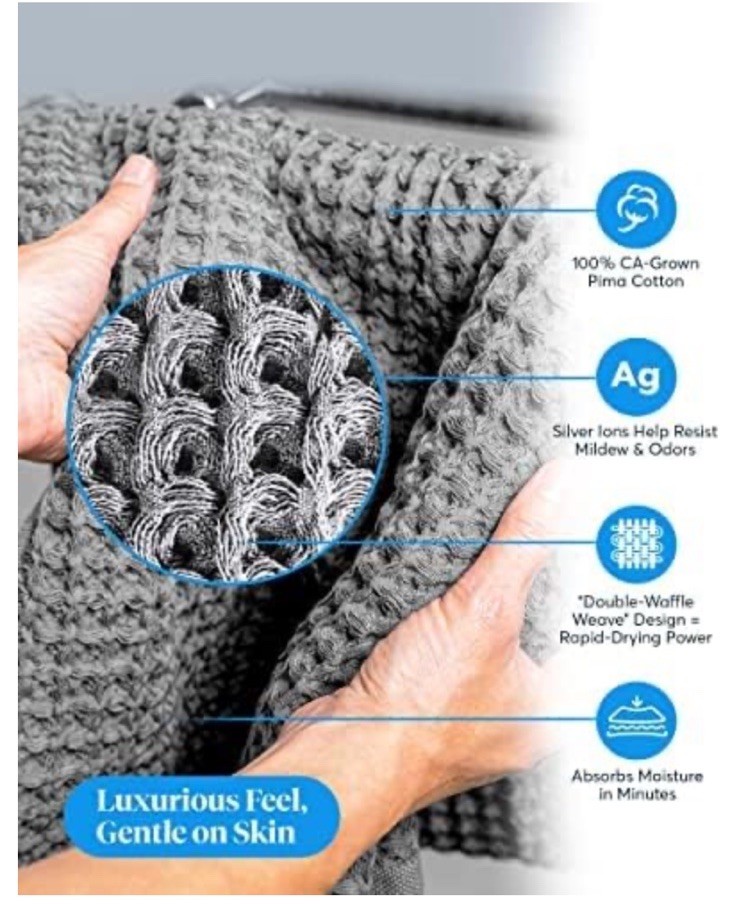 SUTERA - Silverthread Antimicrobial Grey Bath Waffle Towel - 31in X 57in gallery
