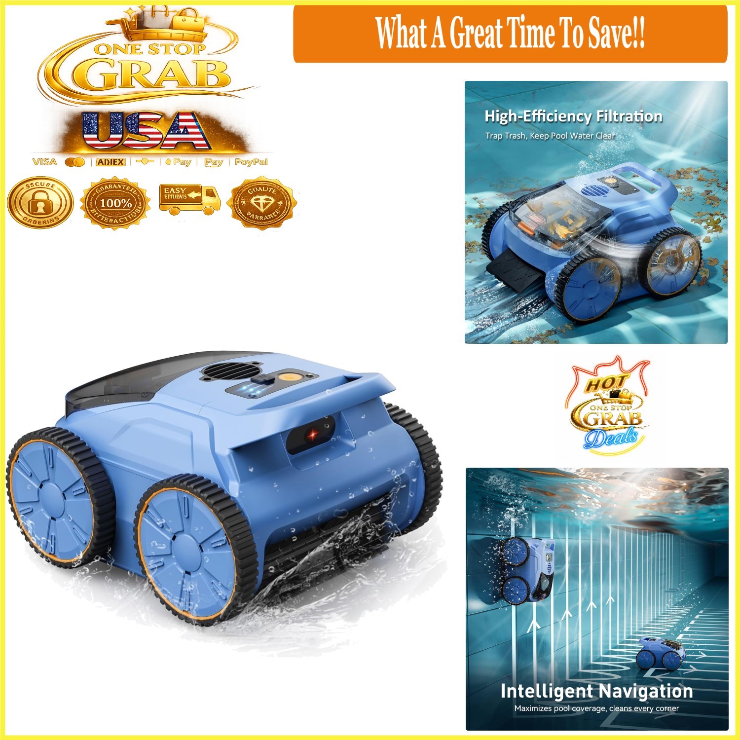 Cordless Robotic Pool Cleaner Wi-Fi App Control 180 Min Runtime Sky Blue gallery
