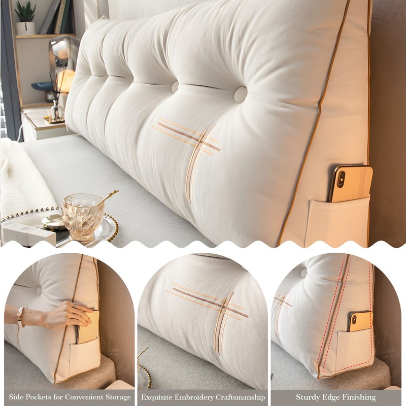 Headboard Pillow Triangular Wedge Bed Backrest Pillow Velvet w/ Removable Cover gallery