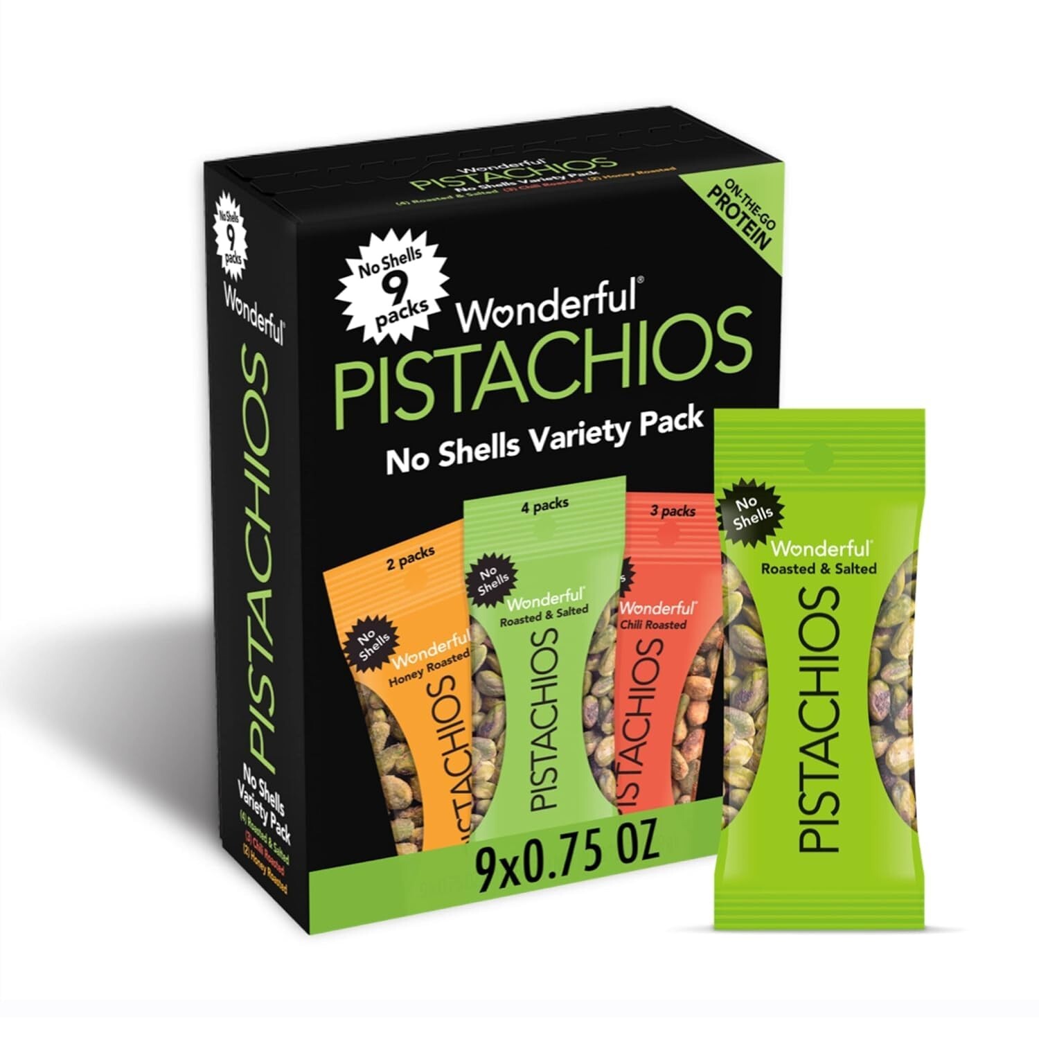 Wonderful Pistachios No Shells, 3 Flavors Mixed Variety Pack of 9 (0.75 Ounce) gallery