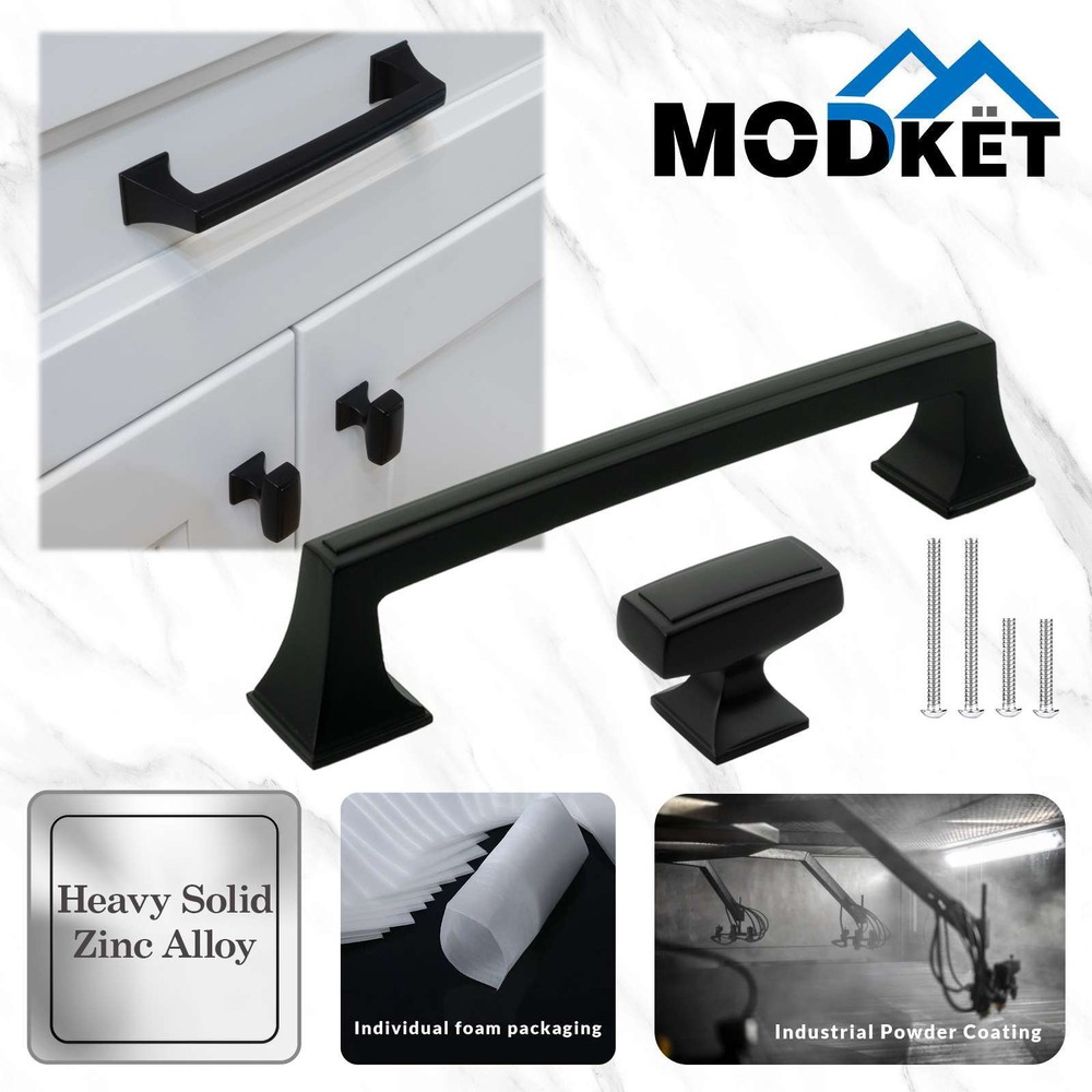 Solid Matte Black Cabinet Pulls Knobs Handles Kitchen Bathroom Drawers Hardware