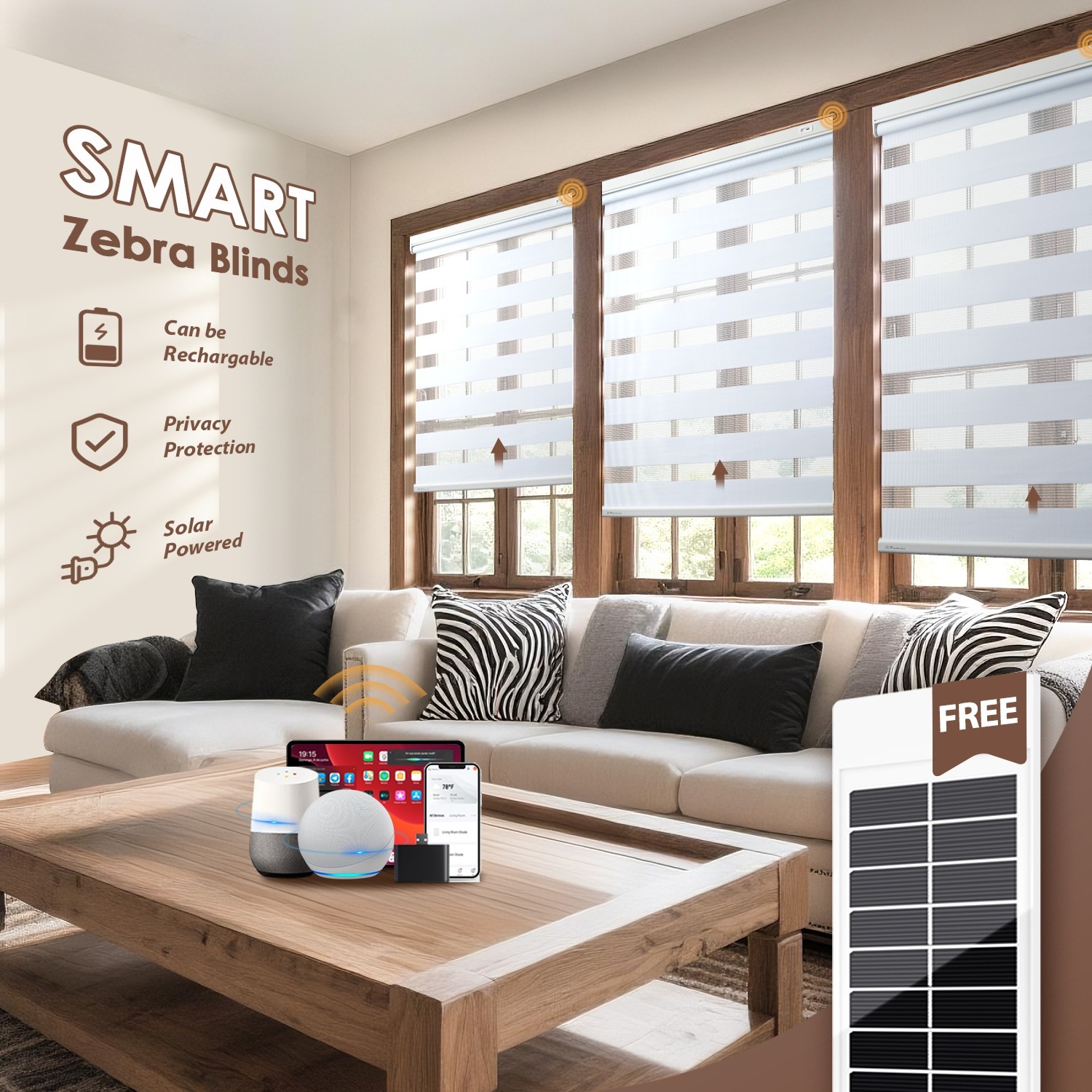Motorized Zebra Blinds with Remote Control【Solar Panel Included】 gallery