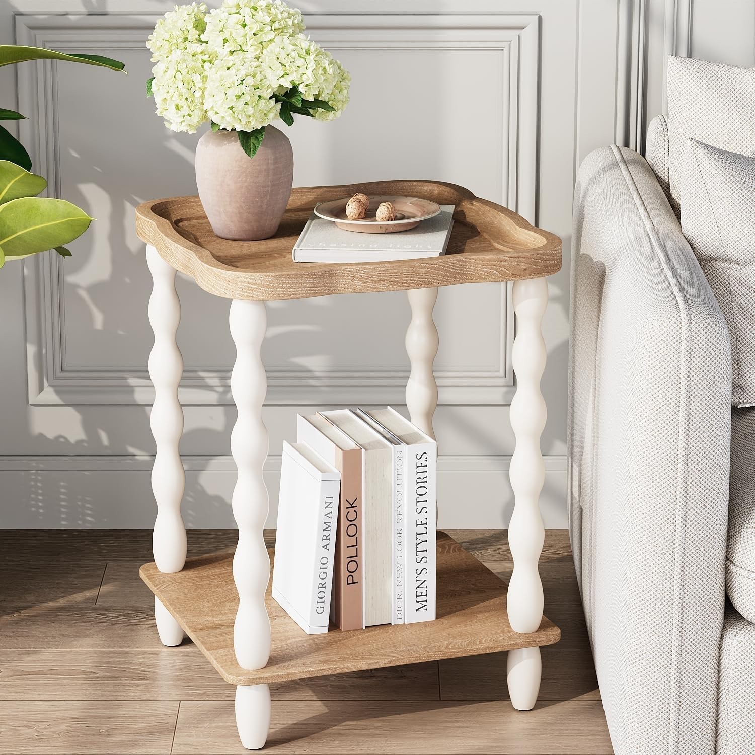 18.9'' Weathered Wooden Nightstand, Pine Leg, Square Arc Small End Tables gallery